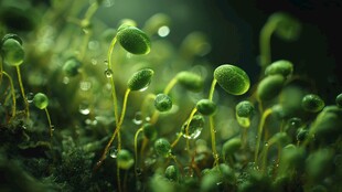 嫩绿幼苗带露生机勃勃