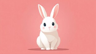 可爱白兔坐于粉色背景前
