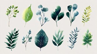 水彩风清新绿叶植物集合