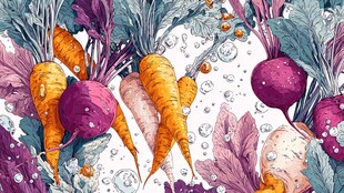 水彩绘多彩胡萝卜与甜菜