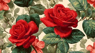 复古红玫瑰花卉图案
