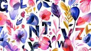 花卉字母水彩图案设计