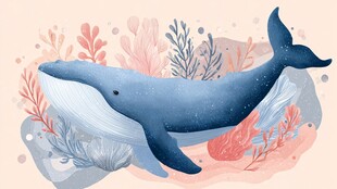 梦幻海洋中的蓝鲸插画