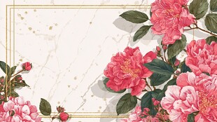 粉色花卉大理石边框背景图