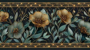 复古花卉几何边框装饰图案