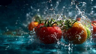 番茄入水溅起晶莹水花