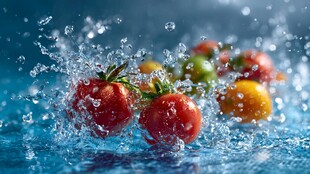 番茄入水溅起晶莹水花