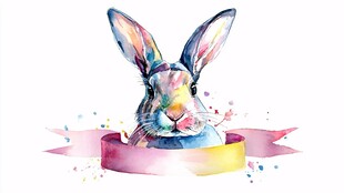 彩色水彩风可爱兔子形象