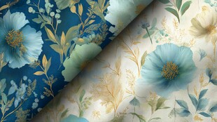 蓝白花卉风精美布料图案