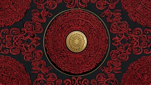 中式古典花纹与中心金饰图案