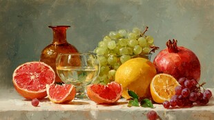 静物中的多彩水果与器皿