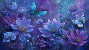 梦幻紫境中的蝶与繁花