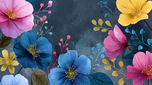 梦幻多彩花卉插画