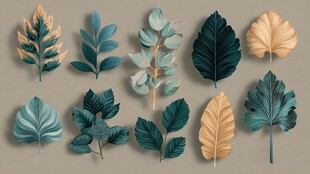 多彩手绘叶片素材集合