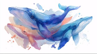 水彩梦幻鲸鱼灵动画面