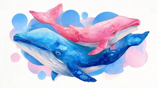 梦幻双鲸水彩插画