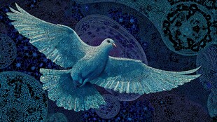 蓝色飞鸟于神秘图案中翱翔