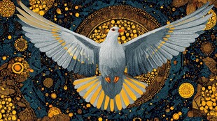 梦幻白鸽于神秘图案中展翅