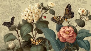 花卉蝴蝶复古风装饰画