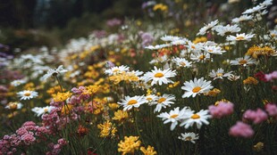 山坡缤纷野花绽放