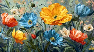 多彩烂漫花卉油画景象