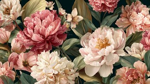 浪漫花卉图案 粉色系芍药