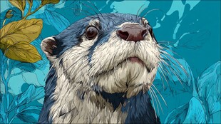 可爱水獭置身奇幻植物间