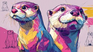 多彩水獭插画