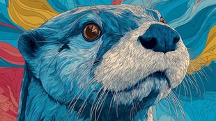 蓝色水獭的绚丽艺术肖像