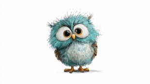 萌趣小蓝猫头鹰插画形象