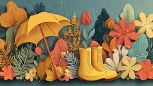 雨中花境的雨具与花卉