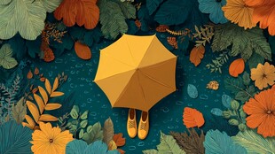 雨中漫步的伞与鞋子