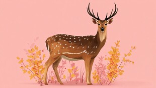 粉色背景下的斑点梅花鹿