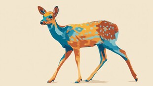 彩色抽象风格行走小鹿