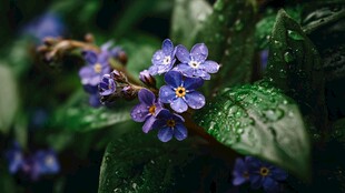 带露蓝花 清新自然之美