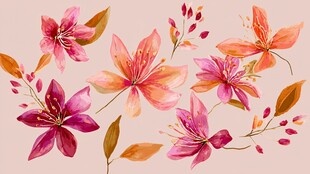 水彩绘梦幻花卉组合