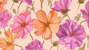 缤纷花卉无缝图案背景