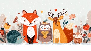 冬日森林里的可爱动物们