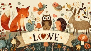 森林动物的爱之温馨场景