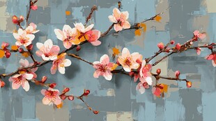 手绘风绽放的烂漫桃花枝