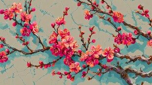 枝头绽放的艳丽桃花