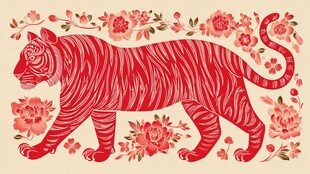红虎花卉装饰图案