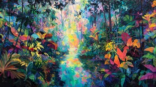 梦幻多彩的热带雨林景观