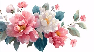 粉色白色花卉优雅插画
