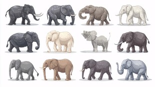 多样姿态大象插画集合