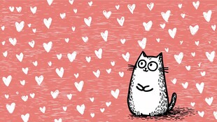 可爱猫咪置身爱心背景中