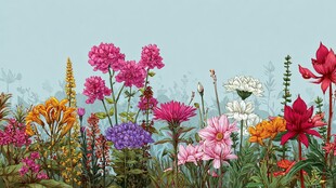 多彩花卉组成的美丽景致