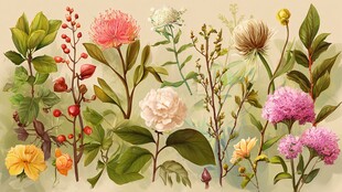 缤纷花卉插画 自然之美