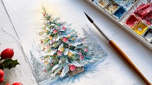 水彩绘就的美丽圣诞树