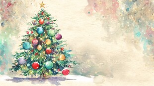 水彩风圣诞树节日装饰图